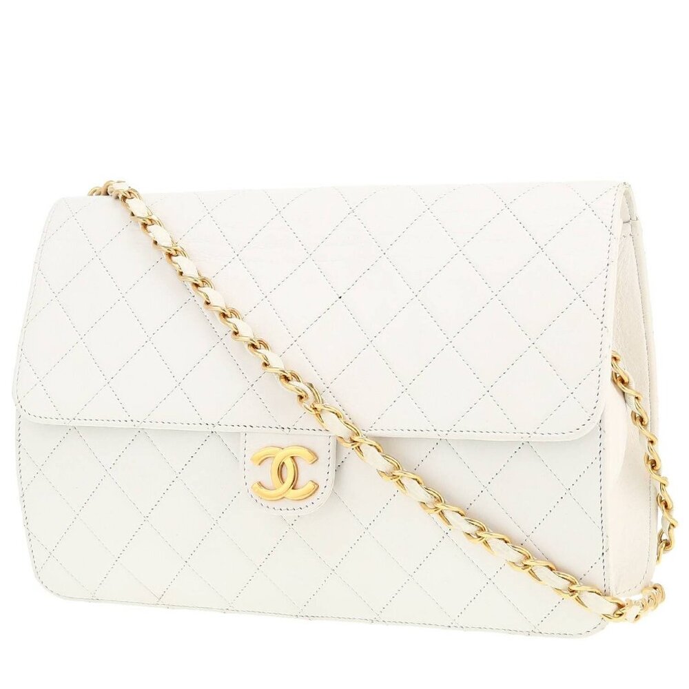 Authentic CHANEL Classic Single Flap Bag Quilted Matelasse Lambskin White Purse - Picture 2 of 15
